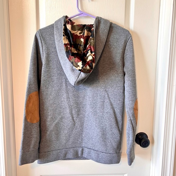 YISIDA Faux Suede Elbow Patch Camo Lined Hooded Sweatshirt—SZ. Medium - Picture 14 of 16